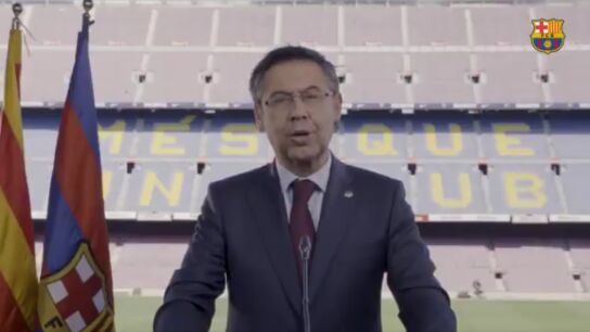 Josep Mar&iacute;a Bartomeu, durante el mensaje institucional