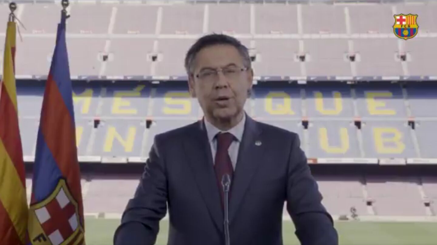 Josep Mar&iacute;a Bartomeu, durante el mensaje institucional
