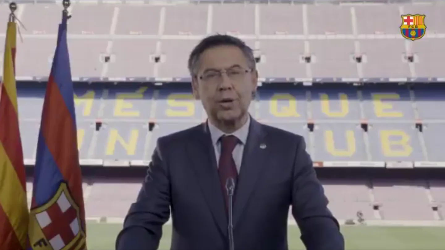 Josep María Bartomeu, durante el mensaje institucional Josep María Bartomeu, durante el mensaje institucional