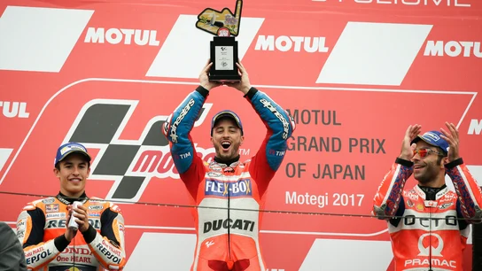 Dovizioso se impuso en el GP de Japón, por delante de Marc Márquez y de Danilo Petrucci. Dovizioso se impuso en el GP de Japón, por delante de Marc Márquez y de Danilo Petrucci.