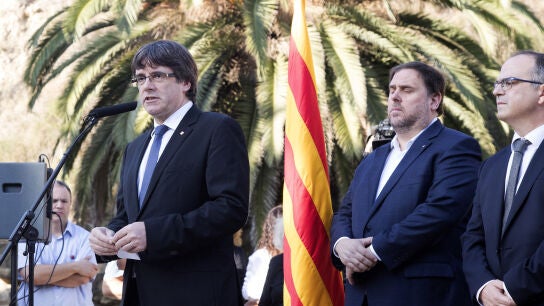 El presidente de la Generalitat, Carles Puigdemont durante el homenaje al exexpresident Lu&iacute;s Companys