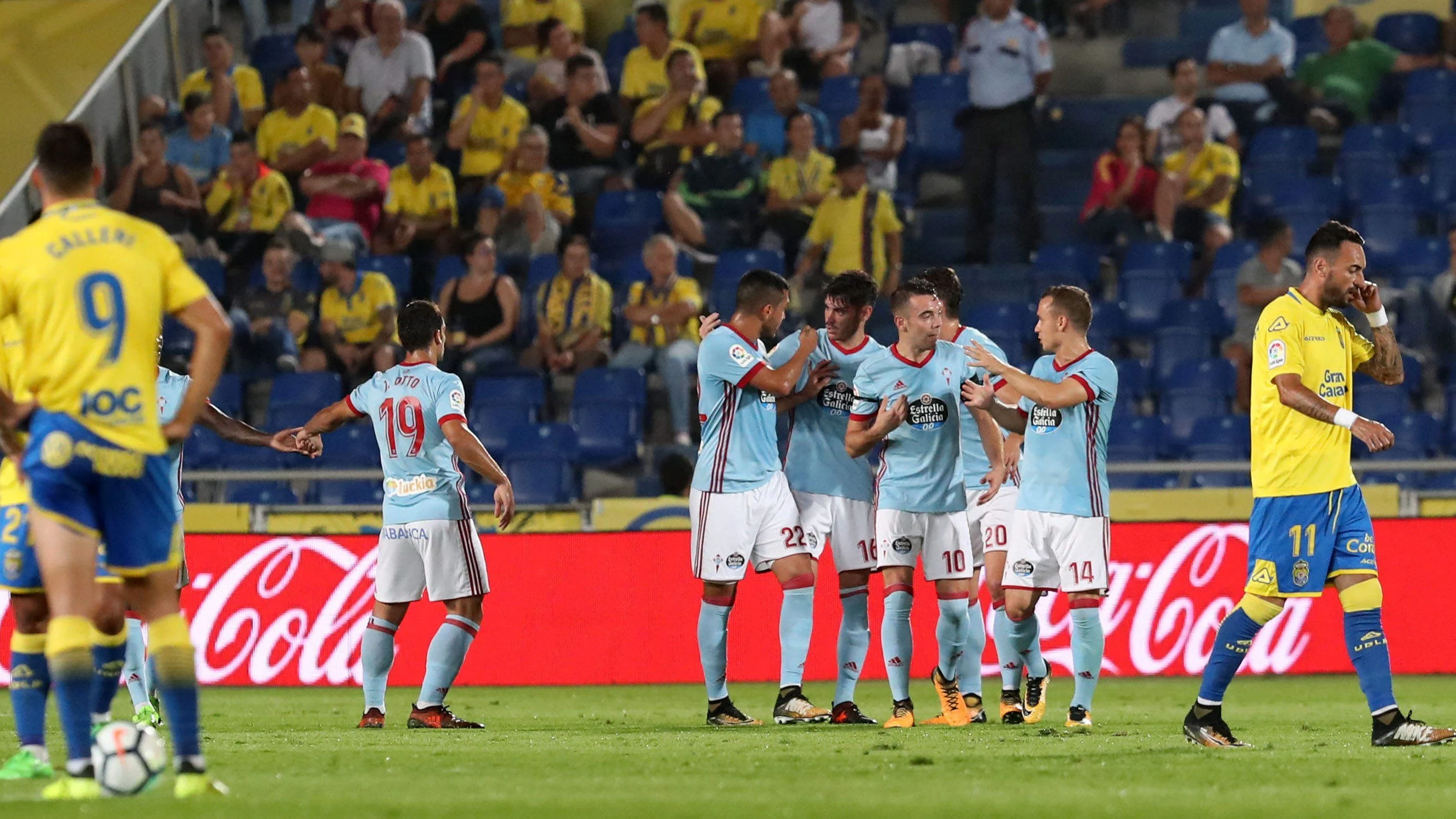 Los jugadores del Celta celebran un gol en el Estadio de Gran Canaria