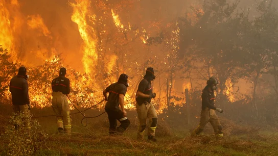 Operarios de los servicios de extinción de incendios trabaja en la zona de Zamanes, Vigo Operarios de los servicios de extinción de incendios trabaja en la zona de Zamanes, Vigo