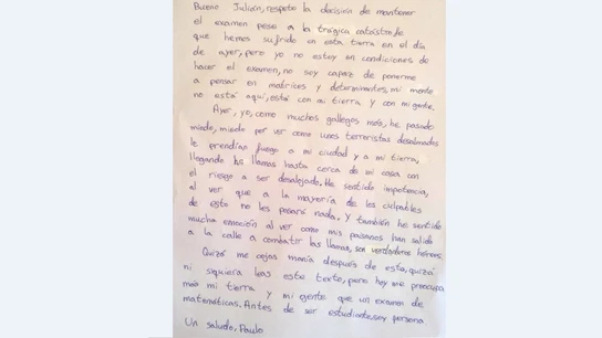 Carta de un alumno a su profesor tras los incendios en Galicia Carta de un alumno a su profesor tras los incendios en Galicia