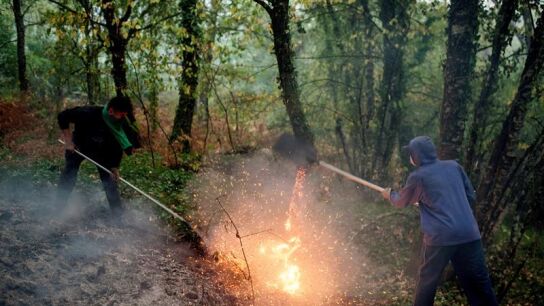 Vecinos de Abelenda das Penas (Carballeda de Avia), realizan labores de extinci&oacute;n