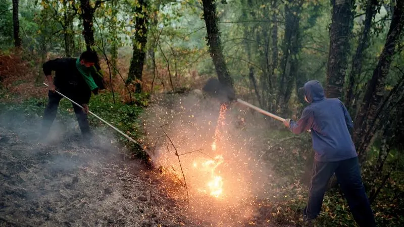 Vecinos de Abelenda das Penas (Carballeda de Avia), realizan labores de extinción