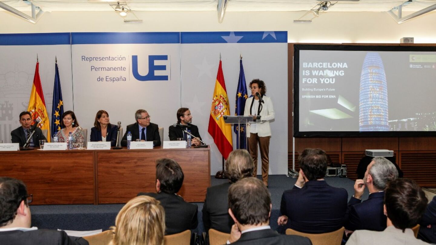 Dolors Montserrat en la presentaci&oacute;n de la candidatura de Barcelona para albergar la Agencia Europea del Medicamento
