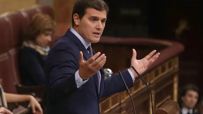  El líder de Ciudadanos, Albert Rivera, durante su intervención en el Congreso