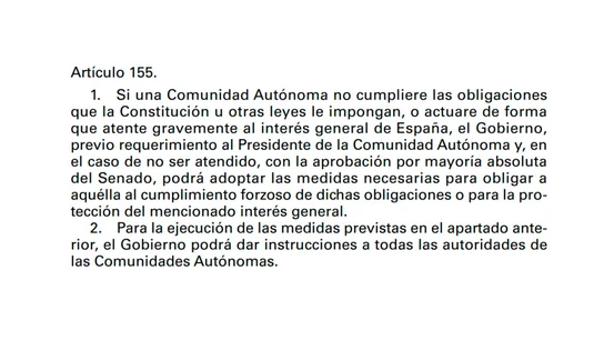 Artículo 155 de la Constitución Española Artículo 155 de la Constitución Española
