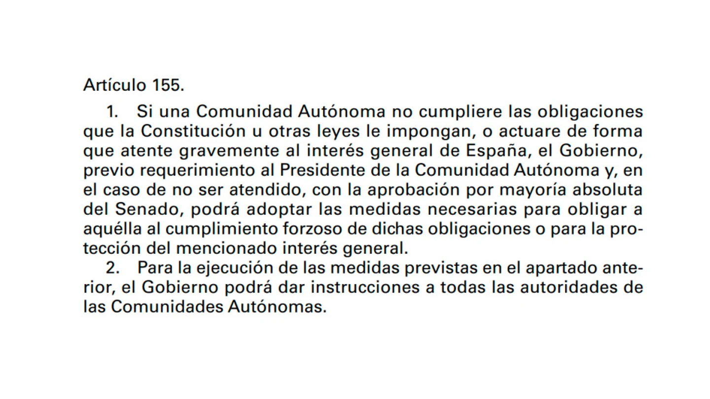 Artículo 155 de la Constitución Española Artículo 155 de la Constitución Española
