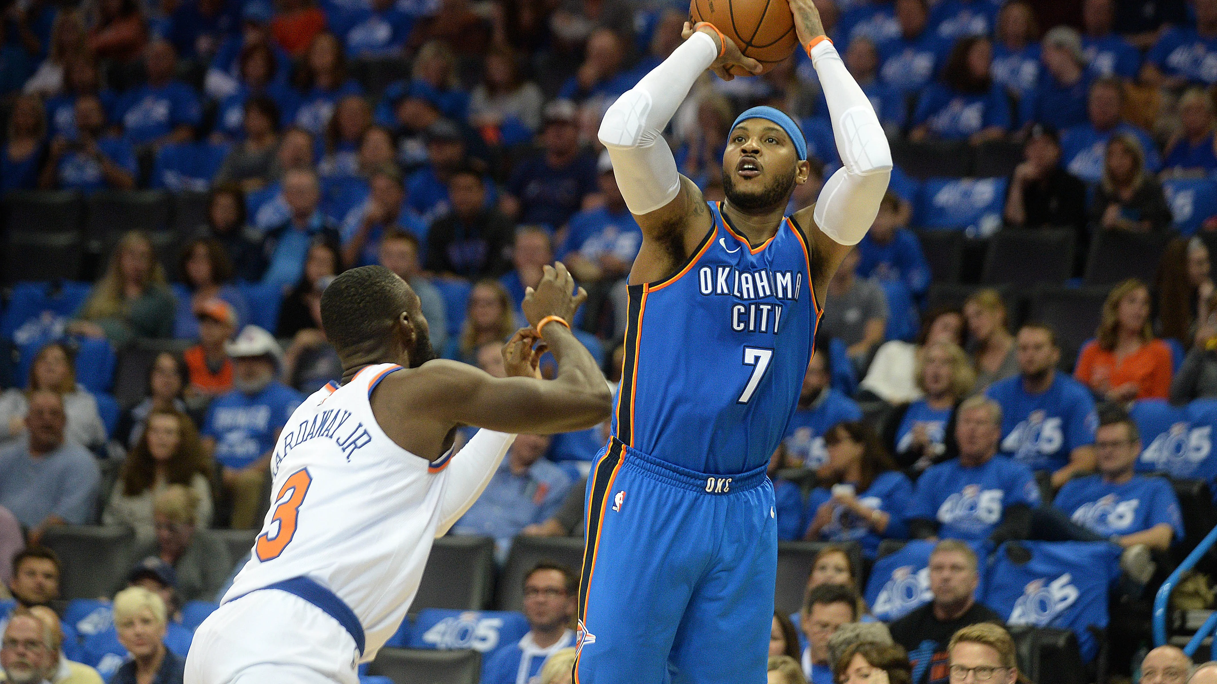 Carmelo Anthony, en su debut con los Thunder