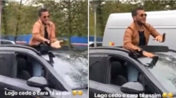 Dani Alves, cantando y bailando desde el techo solar de su coche