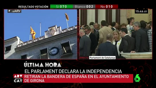 El Ayuntamiento de Girona celebra la declaración de independencia de Cataluña: retira de su edificio la bandera de España El Ayuntamiento de Girona celebra la declaración de independencia de Cataluña: retira de su edificio la bandera de España