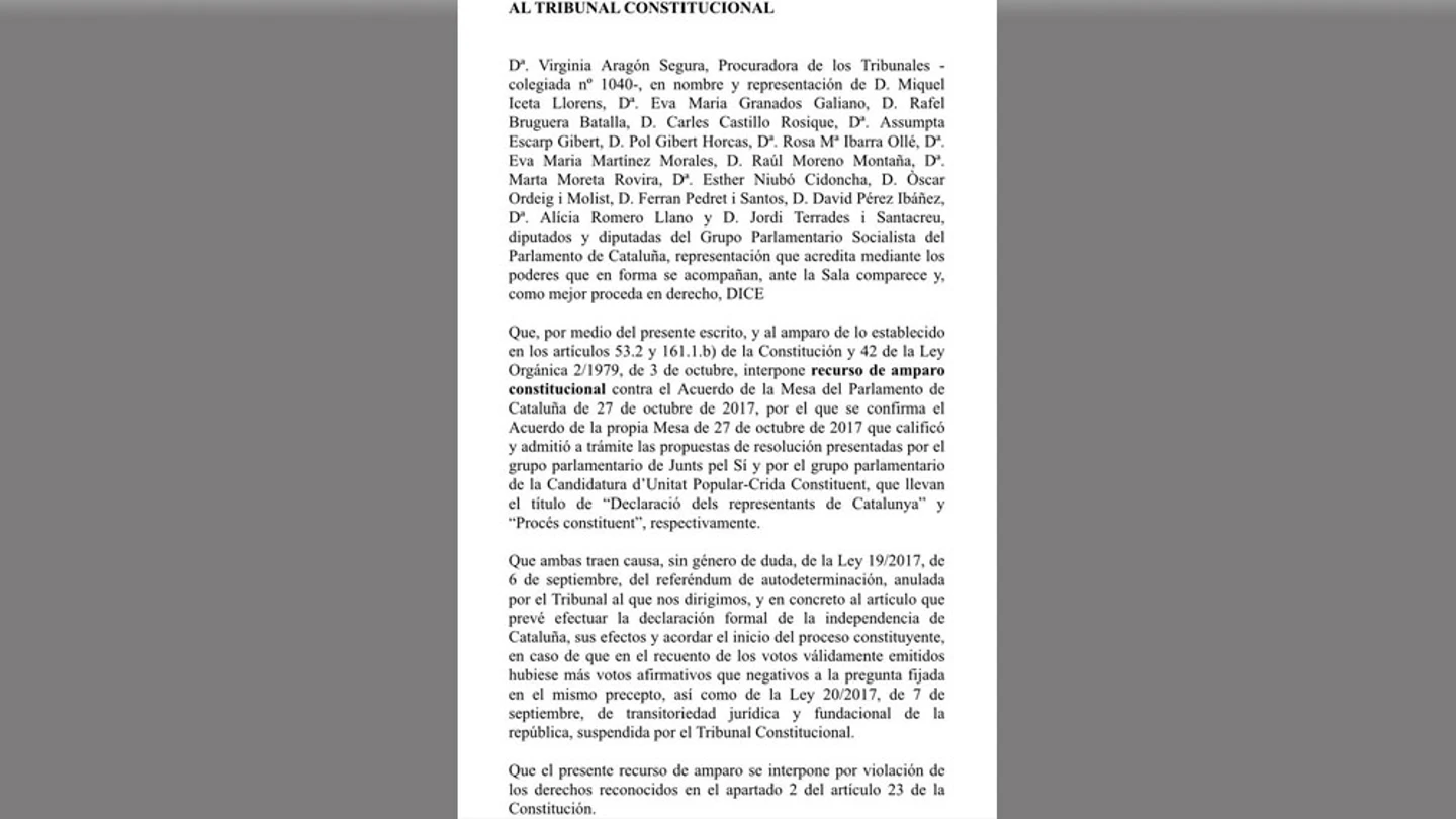 El recurso de amparo del PSC presentado al TC El recurso de amparo del PSC presentado al TC