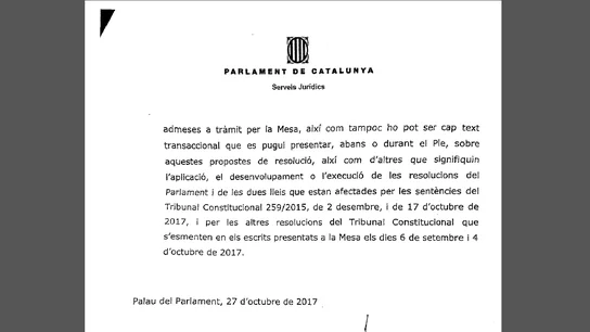 Informe de los letrados del Parlament en respuesta a la propuesta de Junts pel Sí y la CUP Informe de los letrados del Parlament en respuesta a la propuesta de Junts pel Sí y la CUP