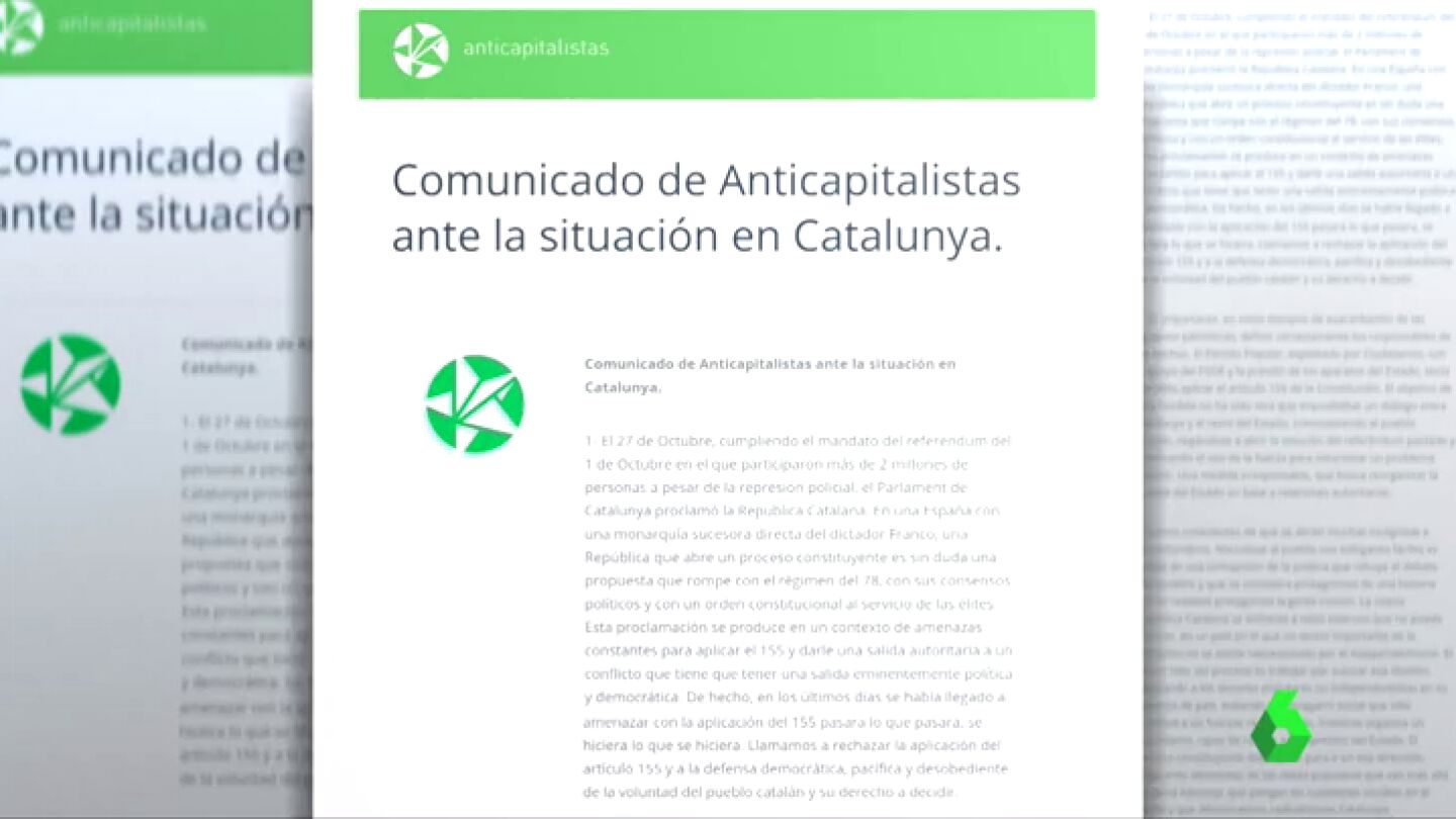 La corriente 'Anticapitalistas' de Podemos reconoce la "Rep&uacute;blica Catalana"