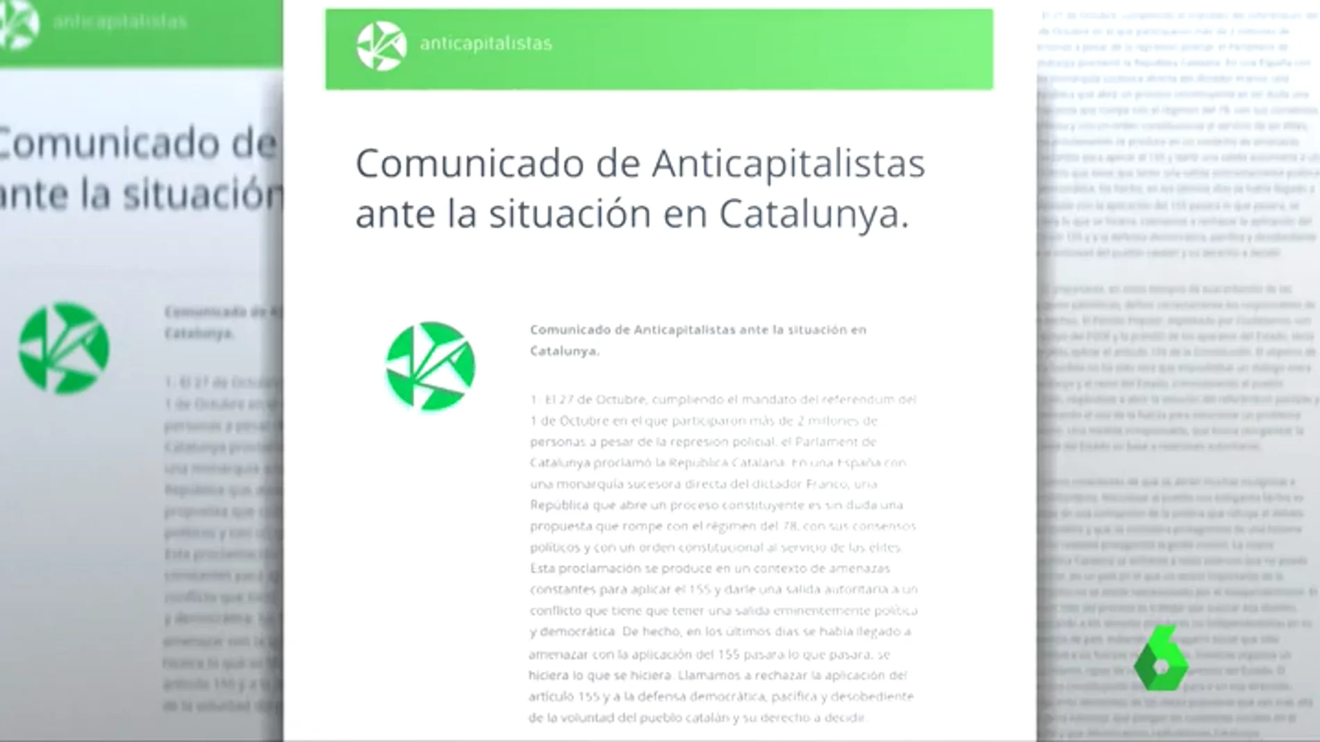 La corriente 'Anticapitalistas' de Podemos reconoce la "República Catalana"