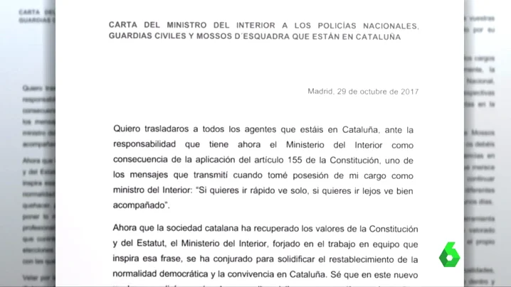 El ministro del Interior envía una carta a las Fuerzas de Seguridad catalanas