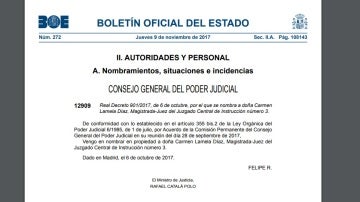 Nombramiento de la juez Carmen Lamela como titular de la Audiencia Nacional