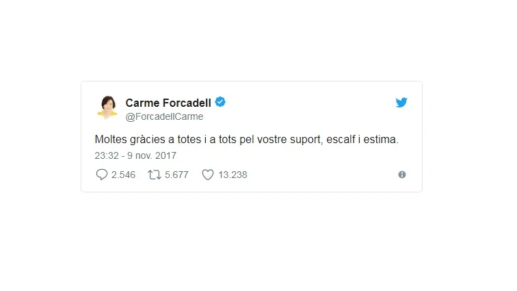 Forcadell agradece el apoyo en Twitter