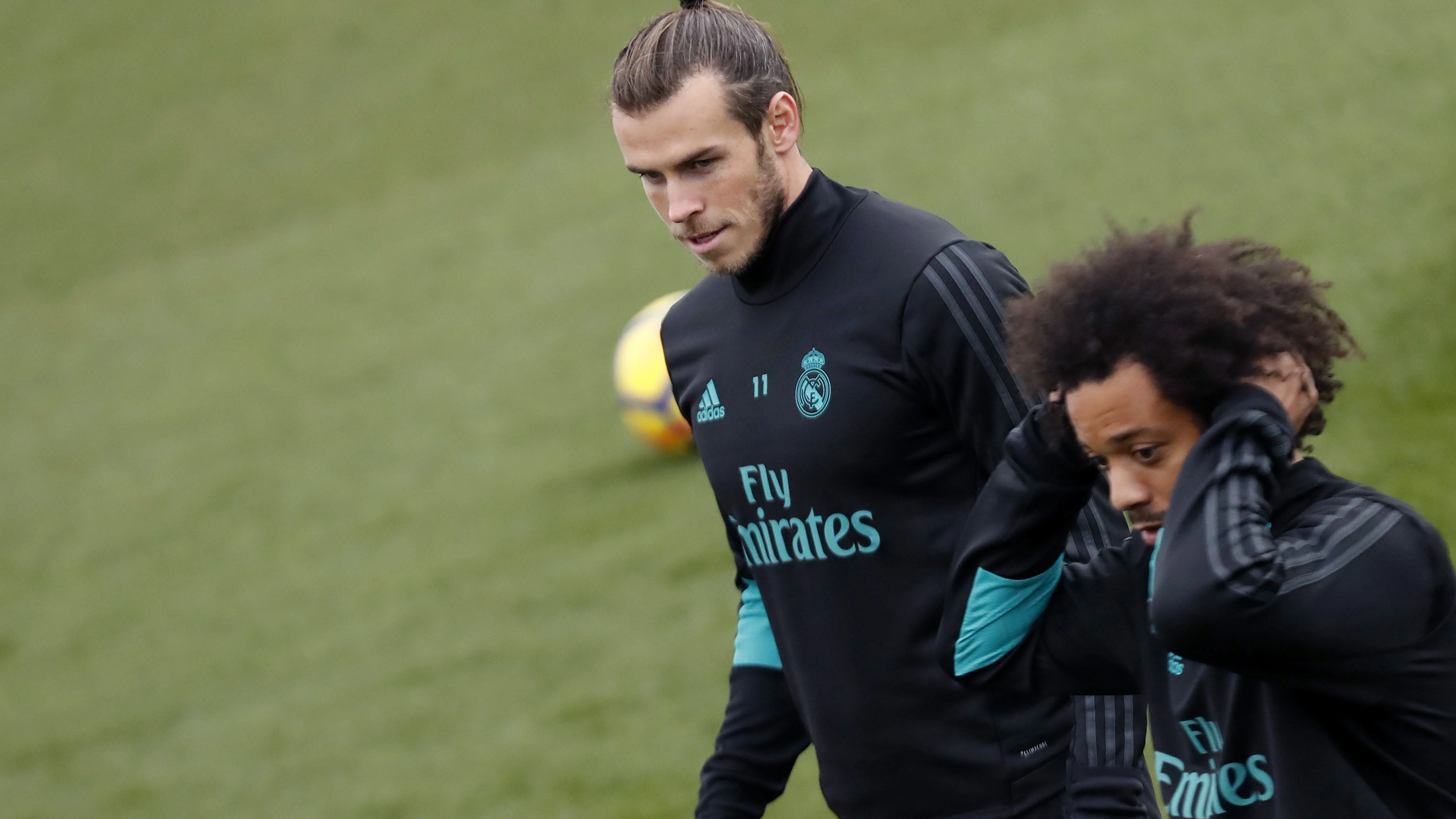 Bale, con Marcelo durante el entrenamiento del Real Madrid