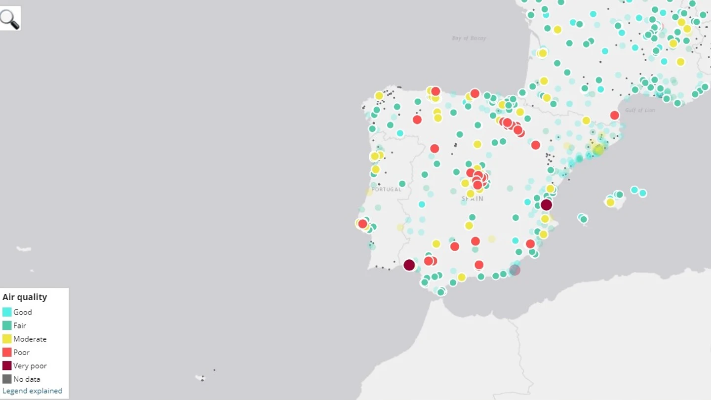 Mapa interactivo sobre la contaminación del aire en España Mapa interactivo sobre la contaminación del aire en España