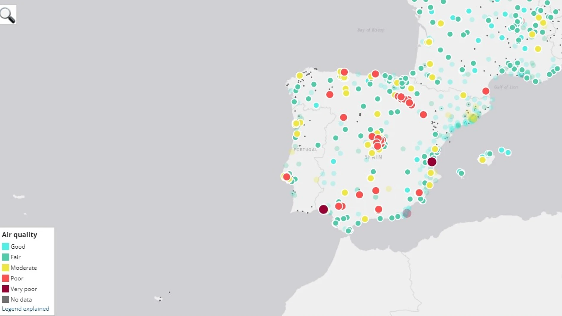 Mapa interactivo sobre la contaminación del aire en España