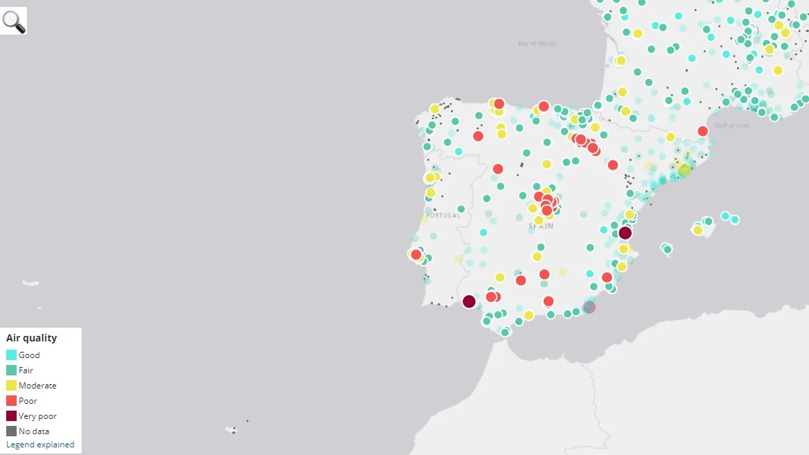 Mapa interactivo sobre la contaminación del aire en España