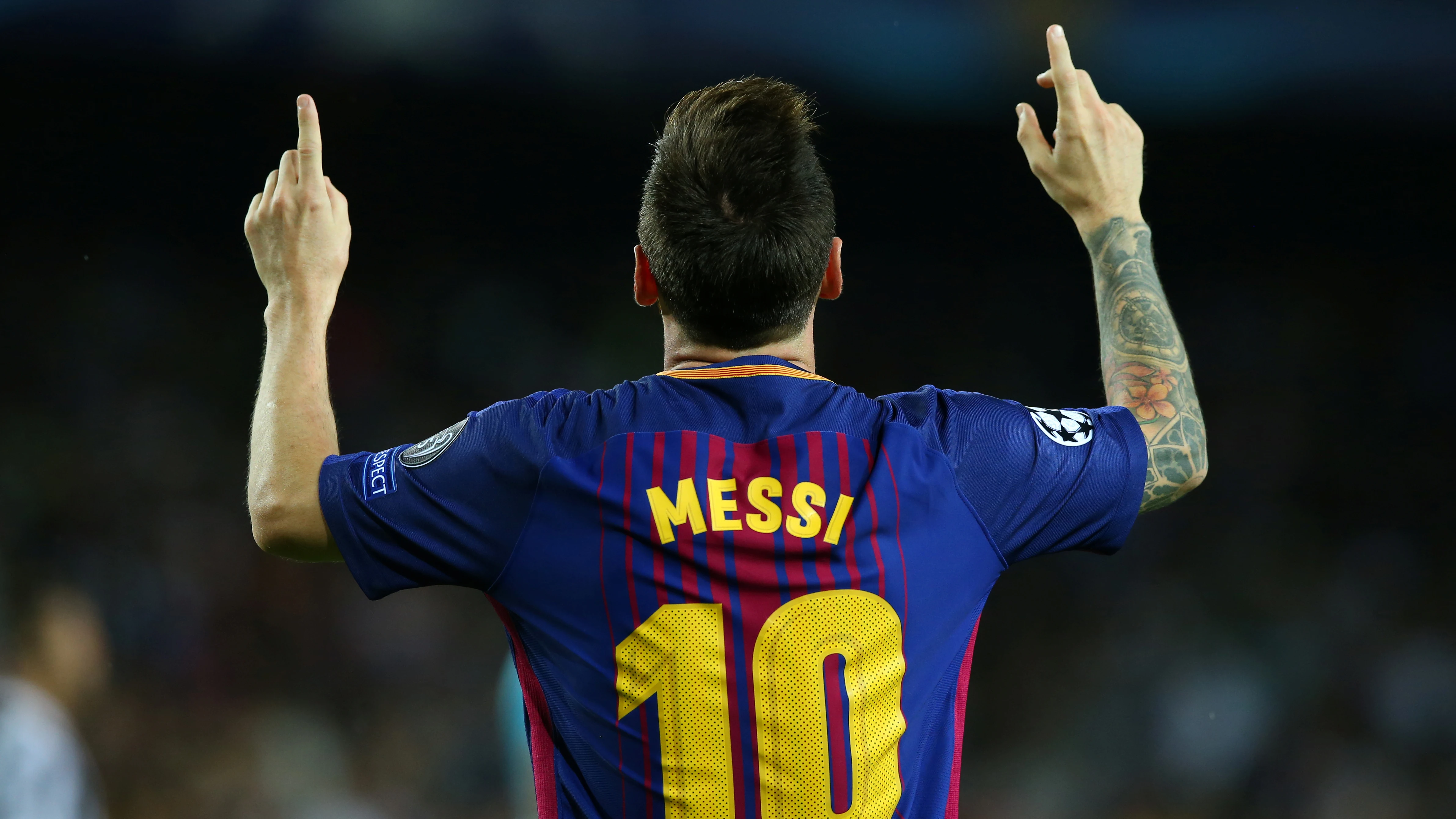 Leo Messi celebra un gol con el Barcelona