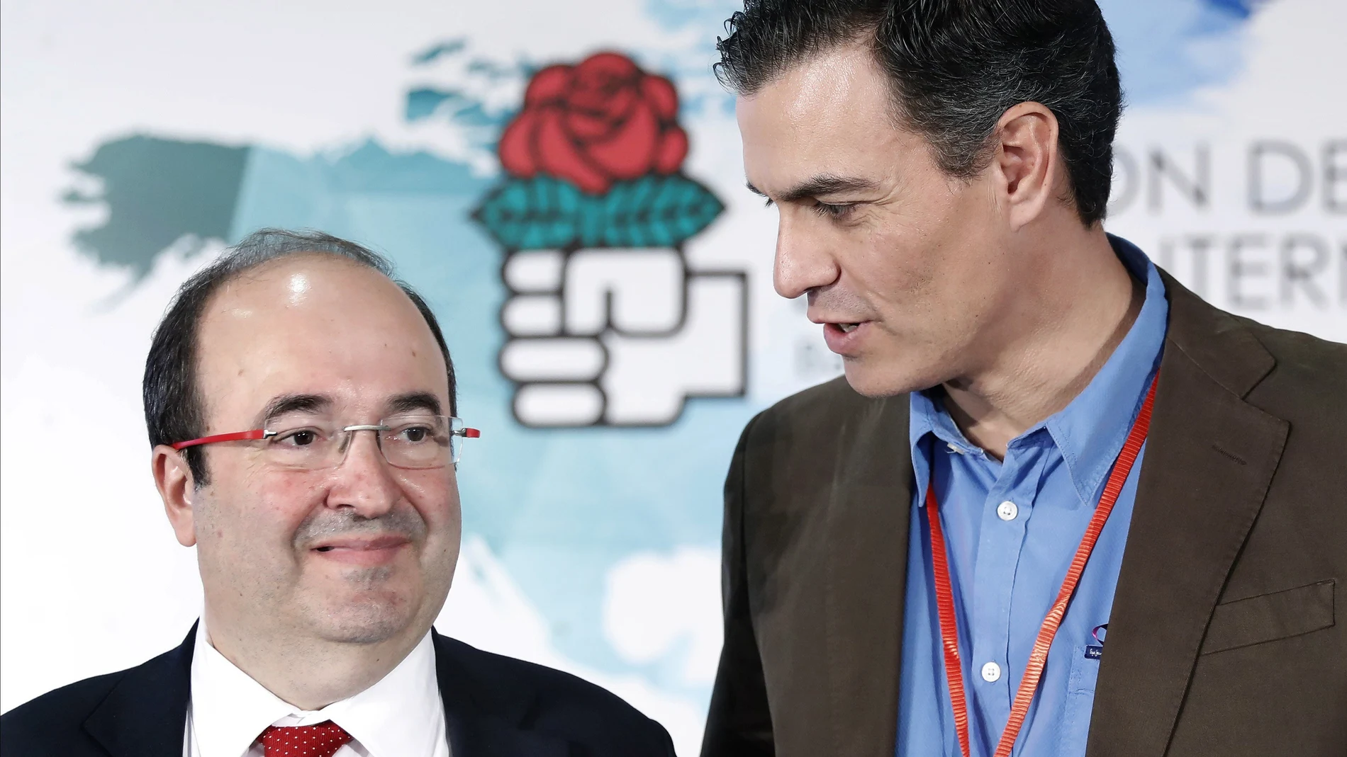 El secretario general del PSOE, Pedro Sánchez, junto al primer secretario del PSC, Miquel Iceta