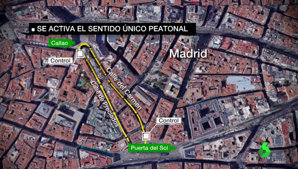 mapa callao madrid Madrid estrena el sistema de calles peatonales en un único sentido 