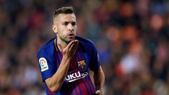Jordi Alba celebra su gol con el Barcelona