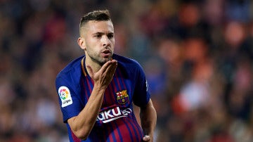 Jordi Alba celebra su gol con el Barcelona