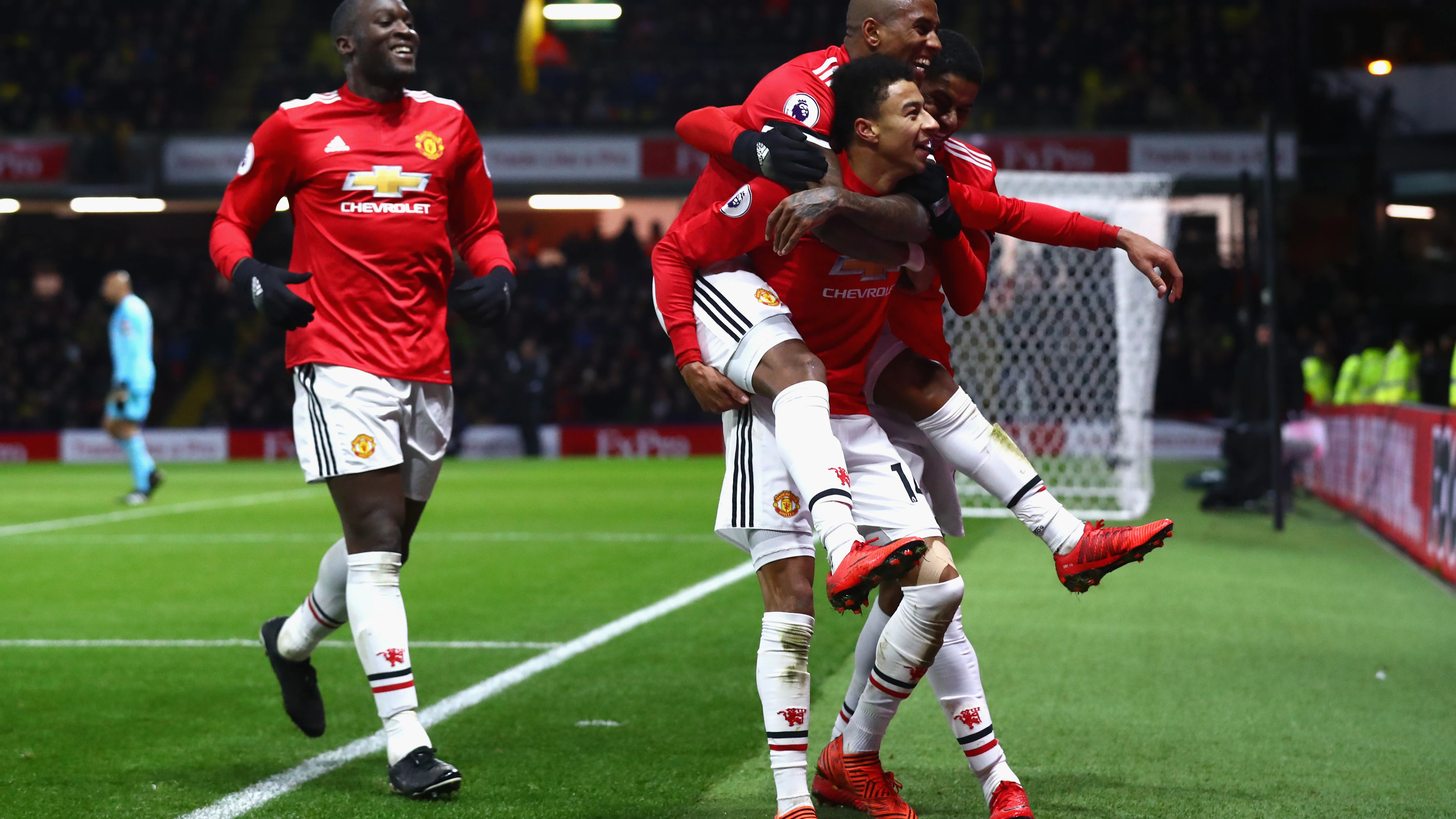 Los jugadores del United celebran un gol ante el Watford Los jugadores del United celebran un gol ante el Watford