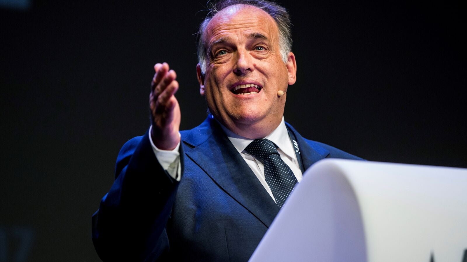 Javier Tebas, en un acto en Bruselas.
