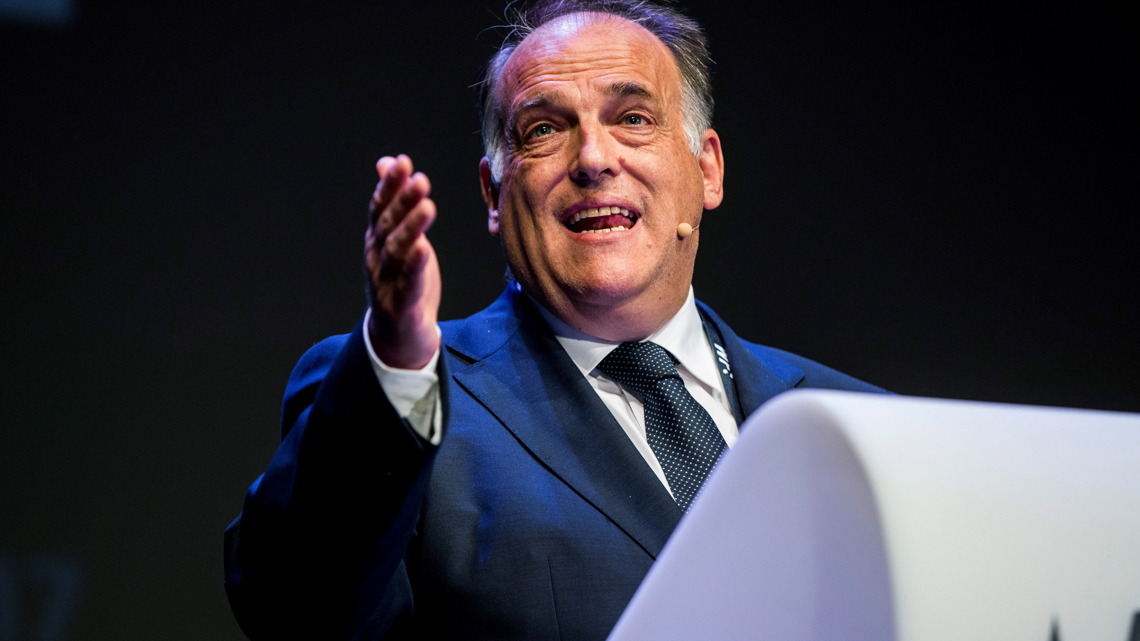 Javier Tebas, en un acto en Bruselas.