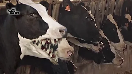 Una vaca le enseña los dientes a Xavier García Albiol al intentar acariciarla Una vaca le enseña los dientes a Xavier García Albiol al intentar acariciarla