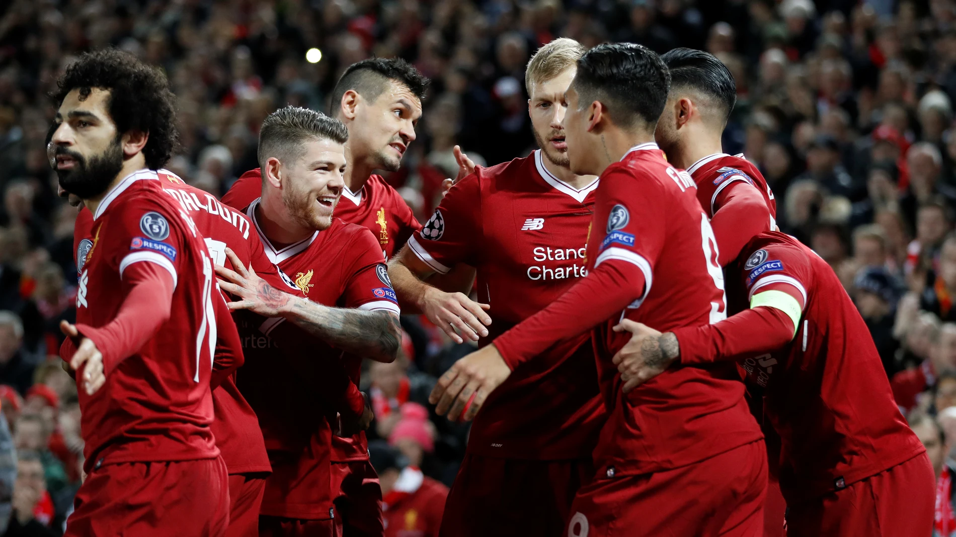 Los jugadores del Liverpool celebran uno de sus goles ante el Spartak