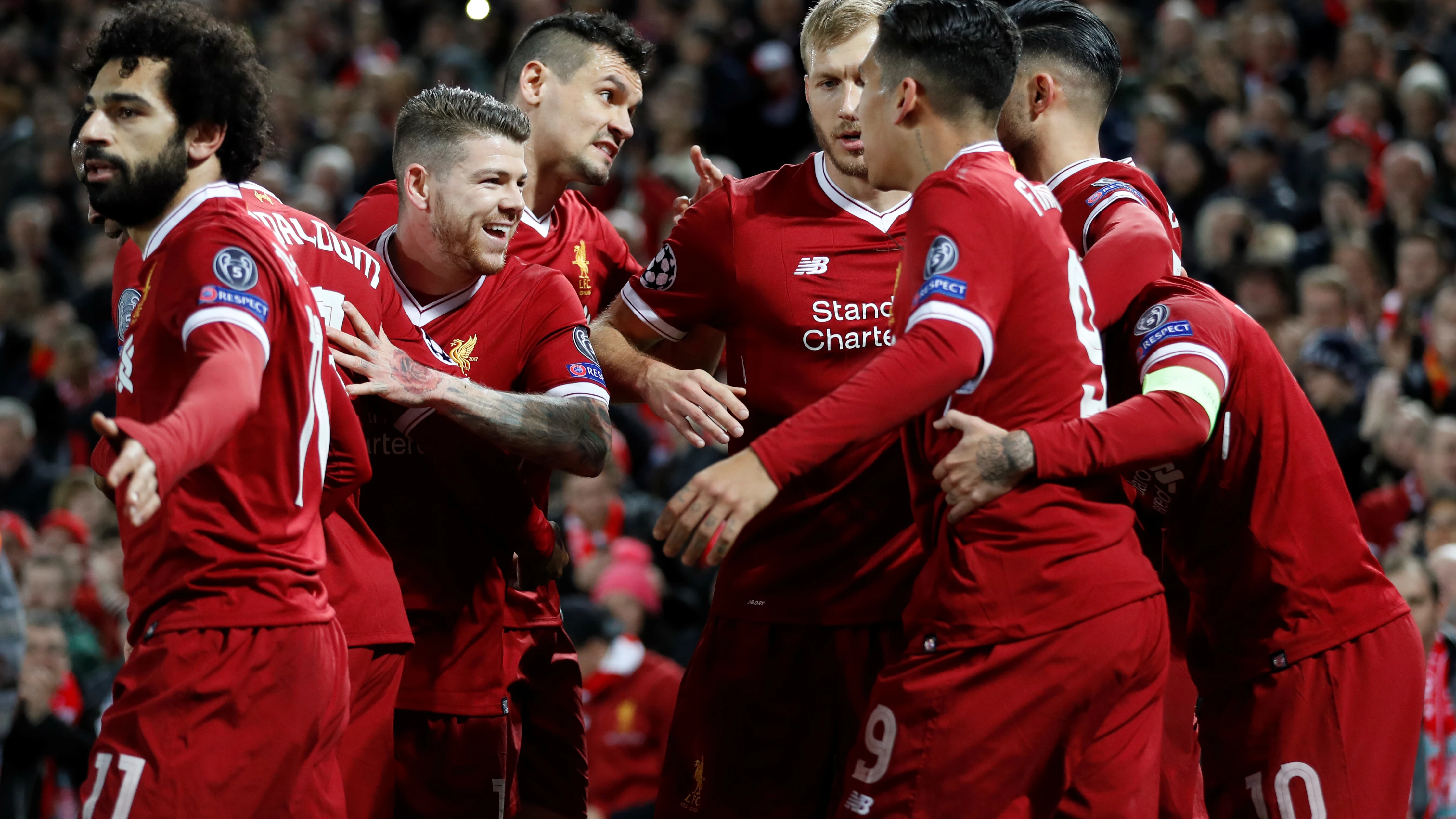 Los jugadores del Liverpool celebran uno de sus goles ante el Spartak