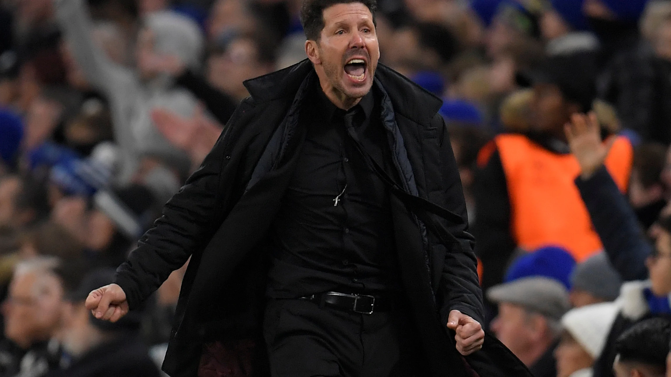 Simeone, durante el partido contra el Chelsea
