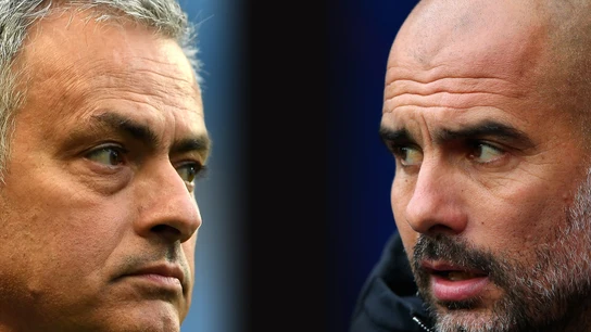 Mourinho y Guardiola, frente a frente en el derbi de Manchester Mourinho y Guardiola, frente a frente en el derbi de Manchester