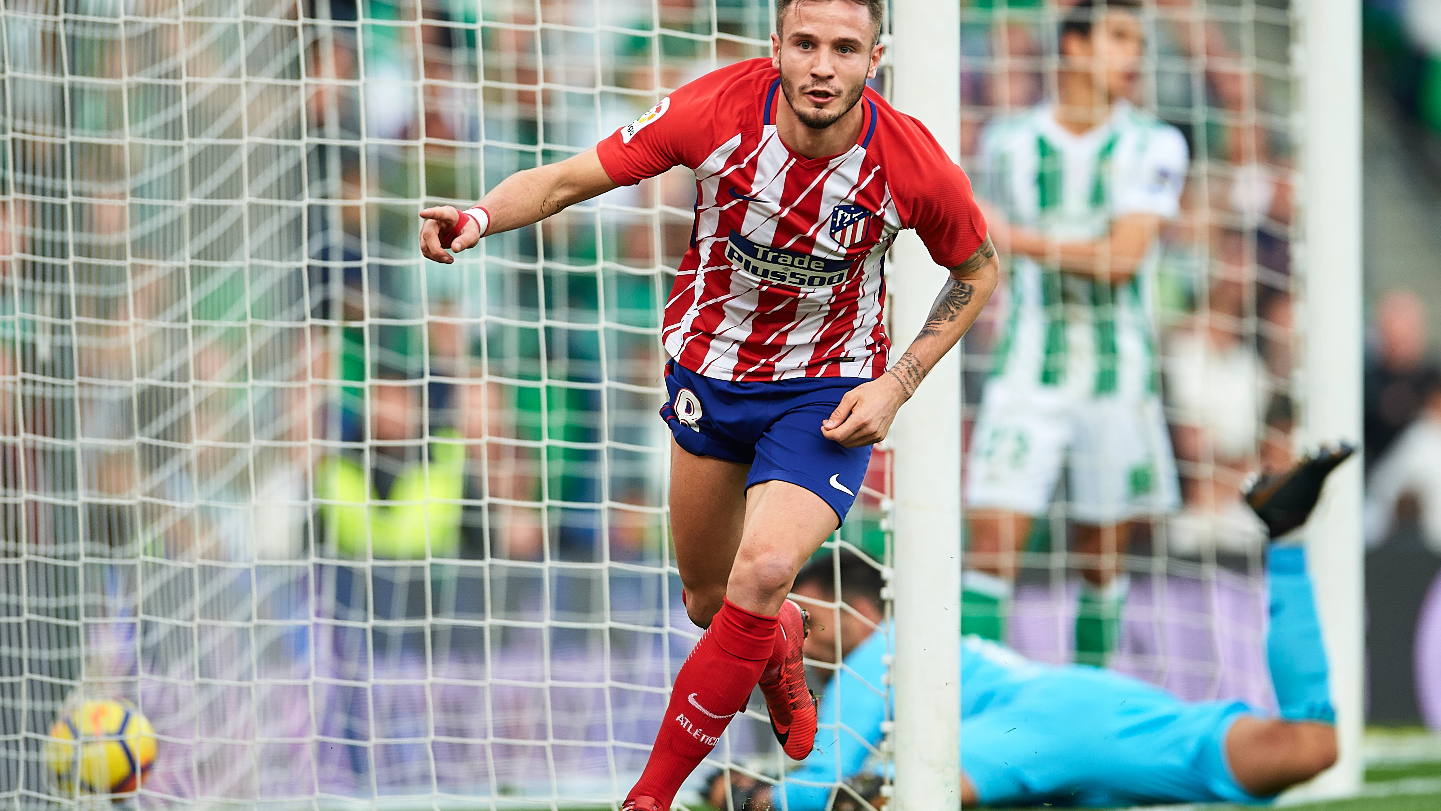 Saúl celebra su gol con el Atlético de Madrid