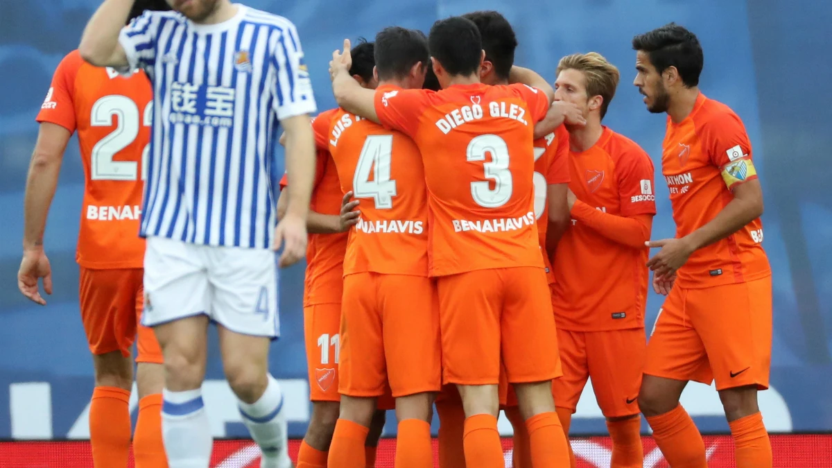 El Málaga celebra un gol