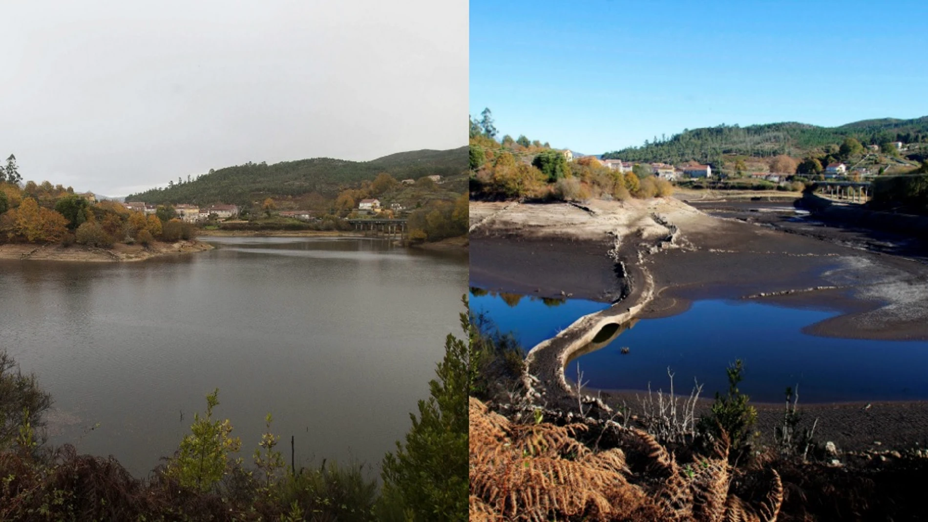 Embalse de Eiras antes y después de las lluvias