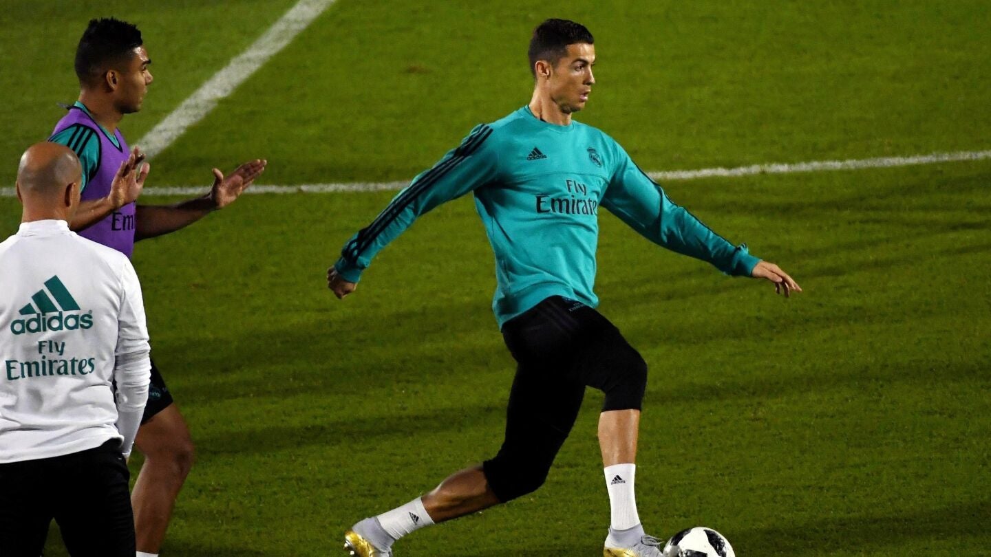 Cristiano Ronaldo, en un entrenamiento en Abu Dabi