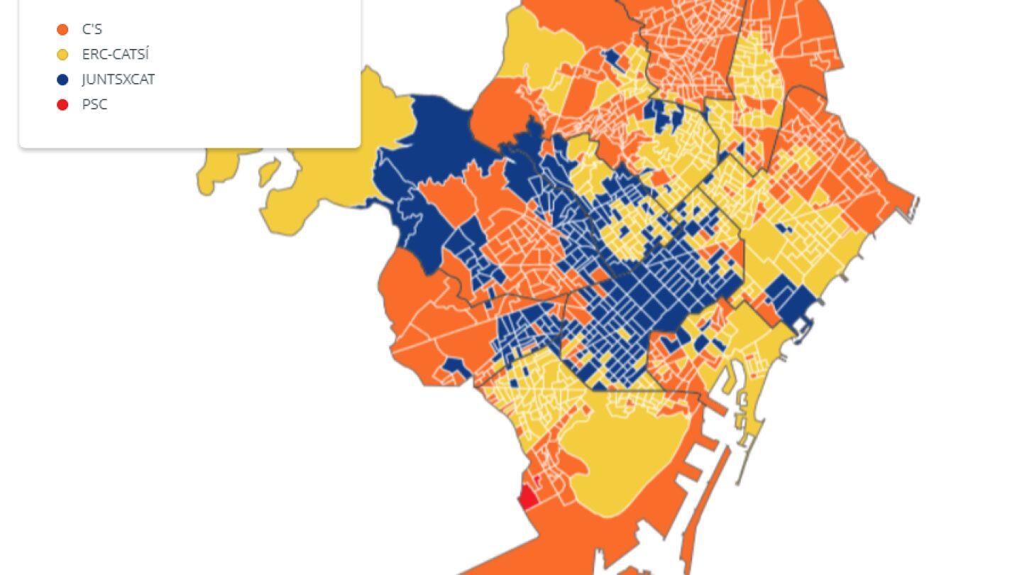 Mapa de Barcelona seg&uacute;n los resultados del 21D