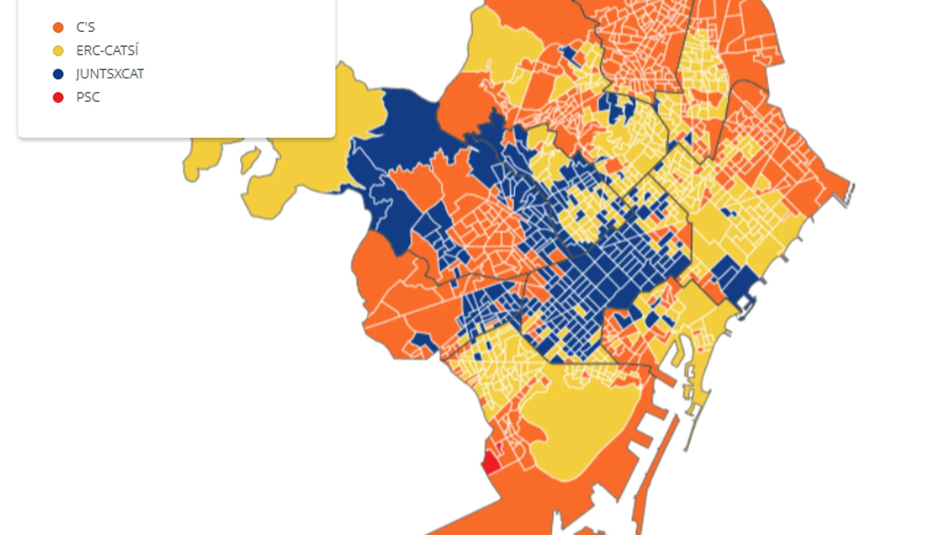 Mapa de Barcelona según los resultados del 21D