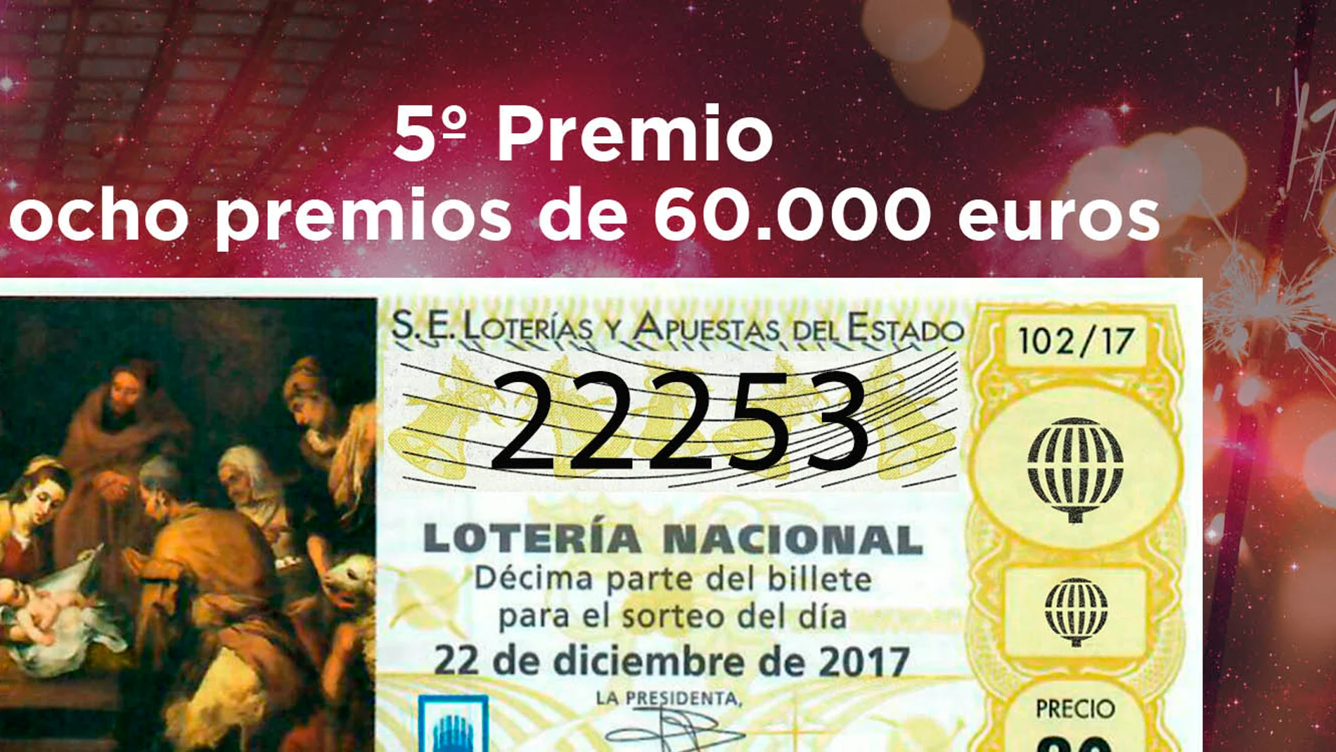 22253, octavo quinto premio del Sorteo de Lotería de Navidad