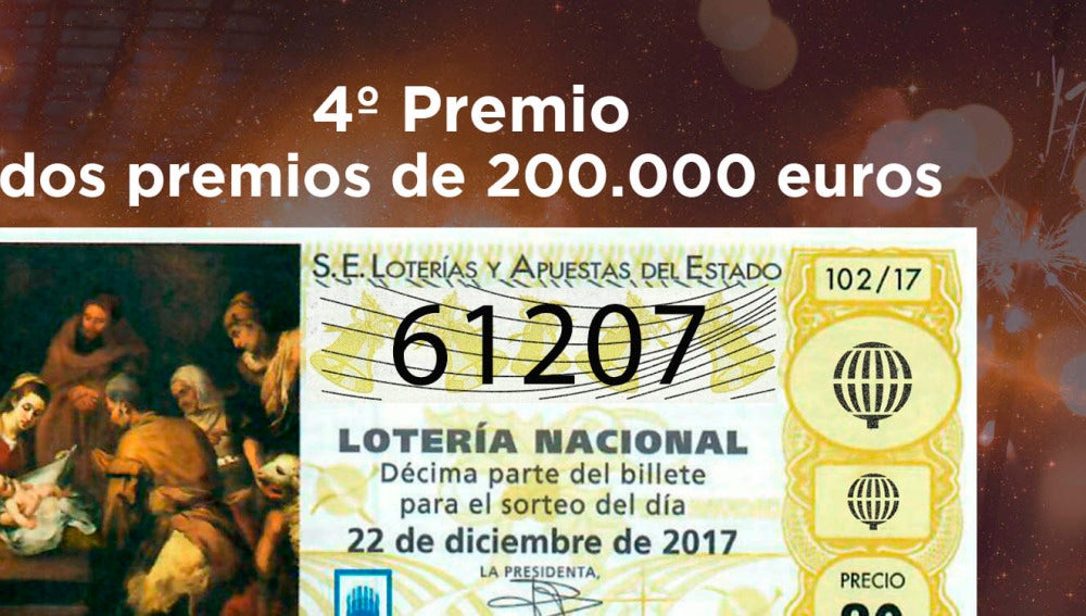 61.207, segundo cuarto premio del sorteo de Lotería de Navidad de ... 61.207, segundo cuarto premio del sorteo de Lotería de Navidad de ...
