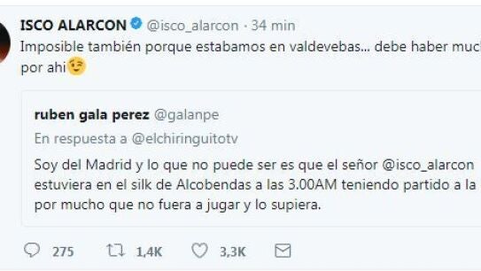 Respuesta de Isco a un tuitero
